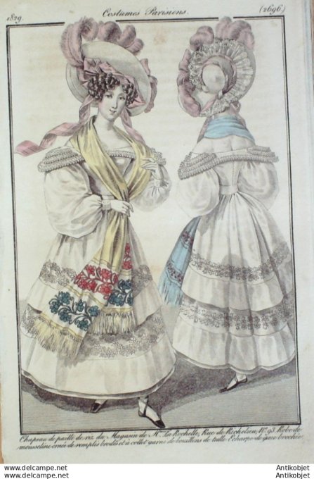 Gravure Mode Costume Parisien 1829 # 2696 (eau forte old Fashion plate