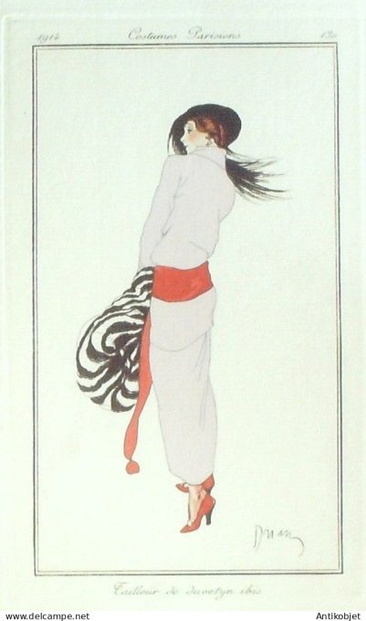 Gravure Mode Costume Parisien 1914 # 130 Drian Adrien Etienne (eau forte)