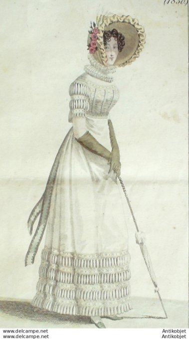 Gravure de mode Costume Parisien 1819 n°1830 Robe perkale