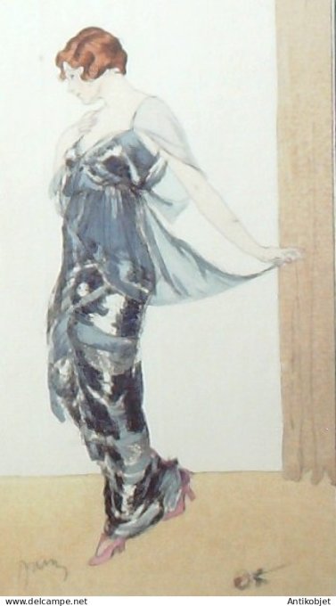 Gravure de mode Costume Parisien 1914 pl.133 DRIAN Etienne Robe en soie