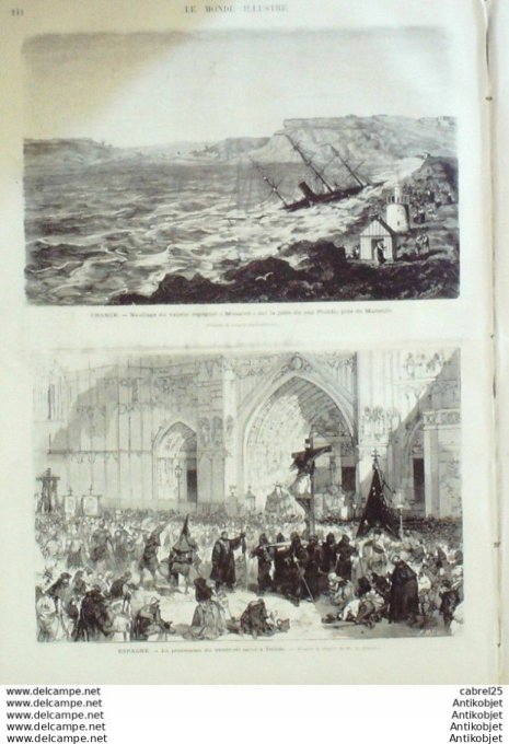 Le Monde illustré 1872 n°784 Villers-Cotterets (02) Marseille (13) Cap Pinède Algérie Djemmas Pays B