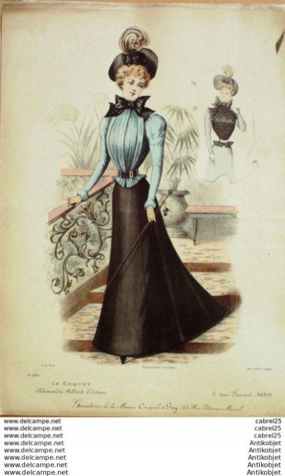 Gravure Mode Le Coquet 1898 # 08 (Old Fashion plate)