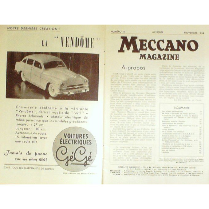 Meccano Magazine Maremotrice Gordini/Pollet Telegraphe Morse Besancon 1954