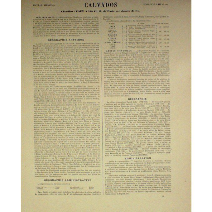 Carte Calvados (14) Caen Graveur Lecoq Waltner Barbier 1868