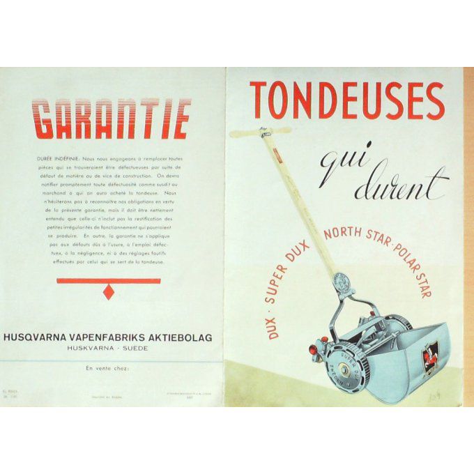 Catalogue TONDEUSES DUX & Polastar HUSQVARNA SUEDE 1937