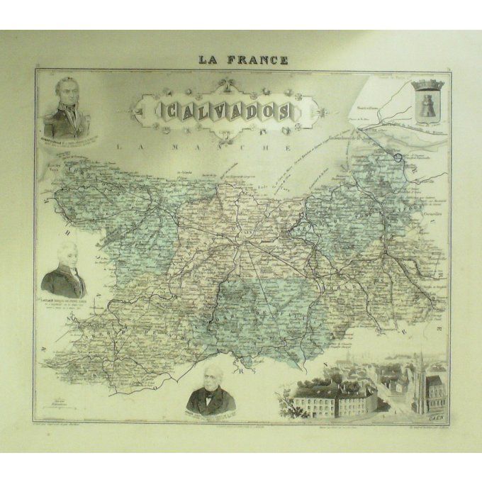 Carte Calvados (14) Caen Graveur Lecoq Waltner Barbier 1868