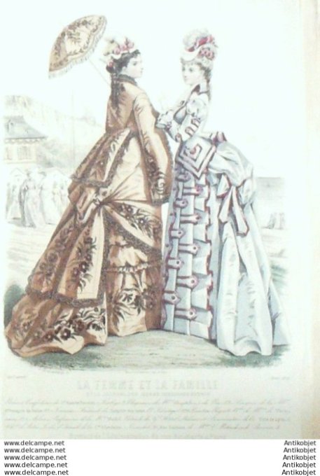 Gravure Mode La Femme & La  Famille 1874 # 08 (Old Fashion plate)