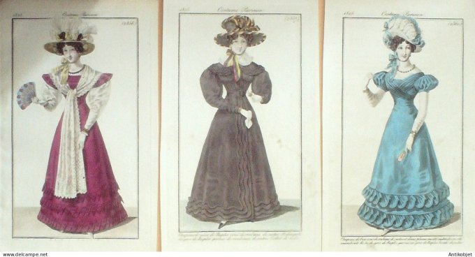 Gravures de mode Costume Parisien 1825 Lot 18 9 pièces