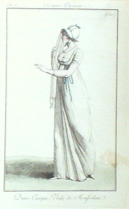 Costume Parisien 1799 an 7 #150 (eau forte) Demi-casque voile mousseline