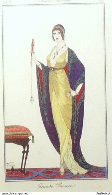 Gravure de mode Costume Parisien 1913 pl.052 VALLEE Armand Parure