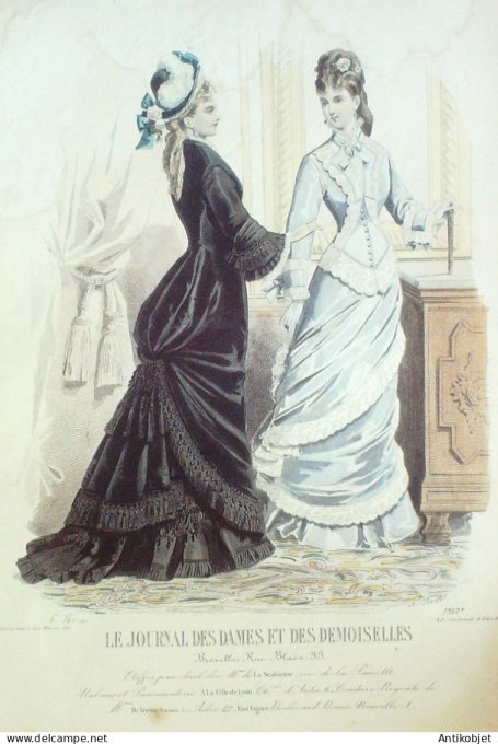 Gravure Mode J.Dames & Demoiselles 1870 # 1357 (Old Fashion plate)