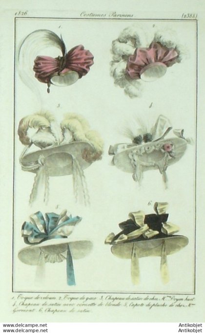 Costume Parisien 1826 # 2388 Toques velours chapeaux satin