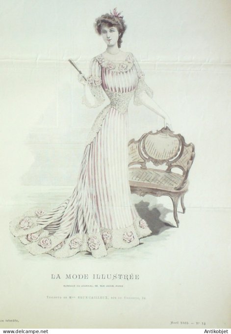 Gravure Mode illustree 1902 # 14 (Old Fashion plate) RARE