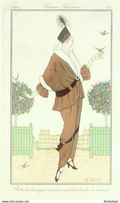 Gravure Mode Costume Parisien 1914 # 141 Honore H (eau forte)