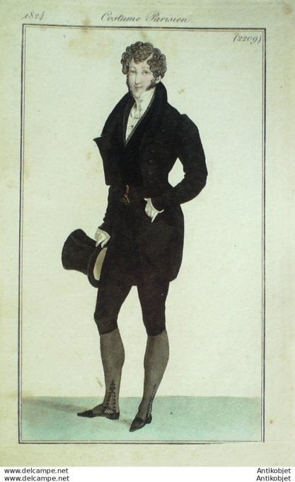 Gravure de mode Costume Parisien 1824 n°2209 Habit de drap homme