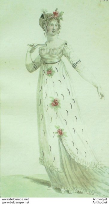 Gravure de mode Costume Parisien 1802 n° 386 (An 10) Tunique de grande parure