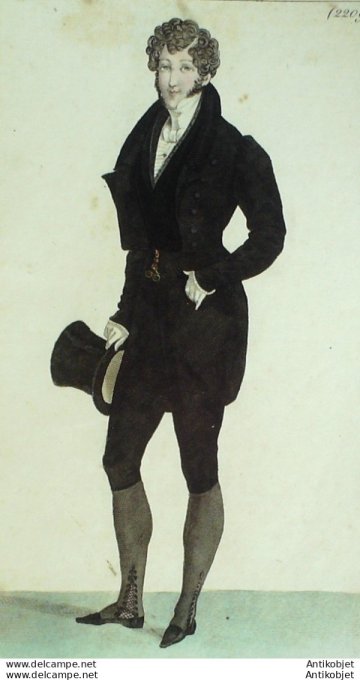 Gravure de mode Costume Parisien 1824 n°2209 Habit de drap homme