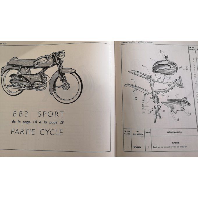 Catalogue PEUGEOT cyclomoteur B B 3 1963 (pièces détachées)