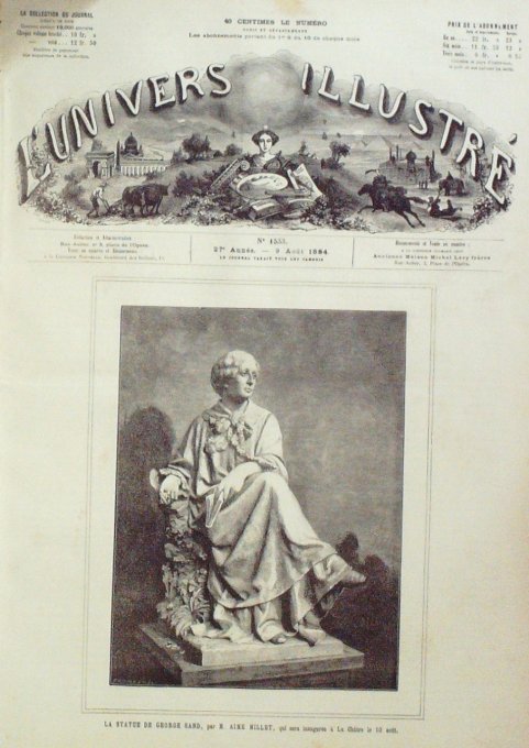 L'Univers illustré 1884 n°1533 GEORGES SAND Œuvres, romans, statue