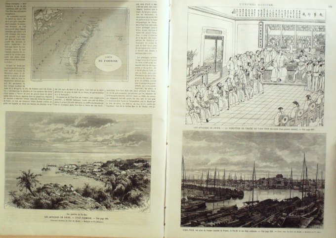 L'Univers illustré 1884 n°1537 CHINE Fou Tcheaou TIEN TSIN, Formose,Pei Ling,