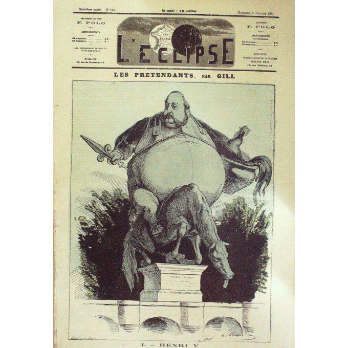 L'Eclipse 1871 n°153 LES PRETENDANTS HENRI V GILL, LE PETIT