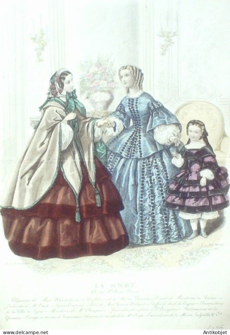 Gravure La mode 1856 #  2 (aquarelle old Fashion plate)