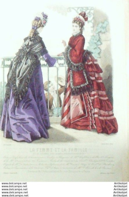 Gravure Mode La Femme & La  Famille 1874 # 09 (Old Fashion plate)