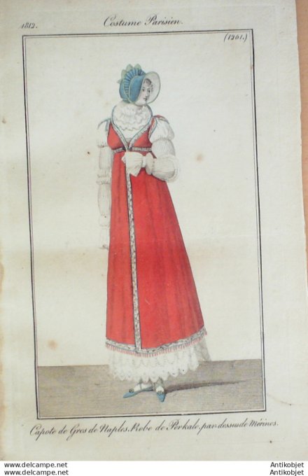 Costume Parisien 1812 # 1261 Robe perkale pardessus Mérinos