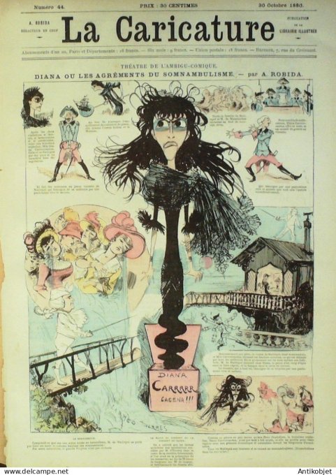 La Caricature 1880 #  44 Diana ou Agréments du Somnambulisme Robida Dreyf Trock