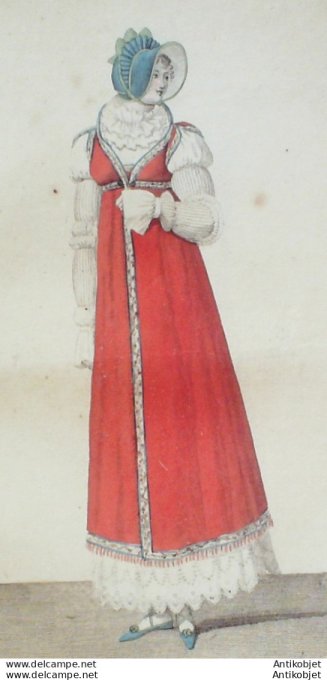 Gravure de mode Costume Parisien 1812 n°1261 Robe perkale pardessus Mérinos