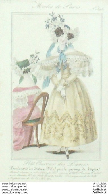 Gravure Mode Courrier des Dames 1828 #  695 (eau forte old Fashion plate)