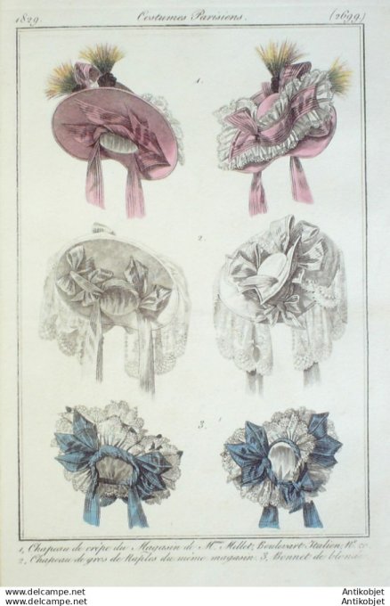 Gravure Mode Costume Parisien 1829 # 2699 (eau forte old Fashion plate