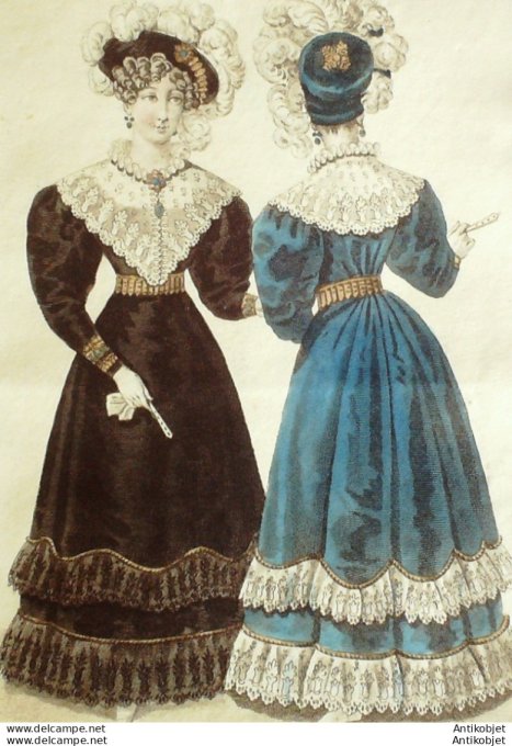 Costume Parisien 1826 # 2387 Redingote et Toque velours