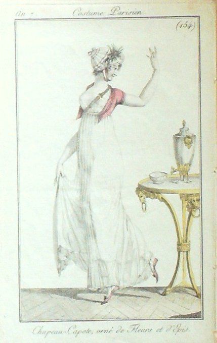 Costume Parisien 1799 an 7 #154 (eau forte) Capote ornée de fleurs