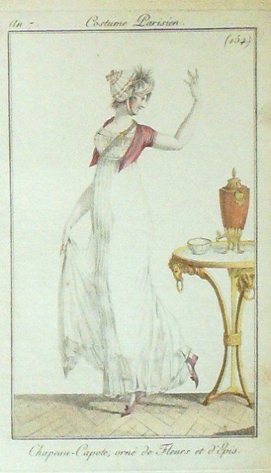 Costume Parisien 1799 an 7 #154b (eau forte) Capote ornée de fleurs