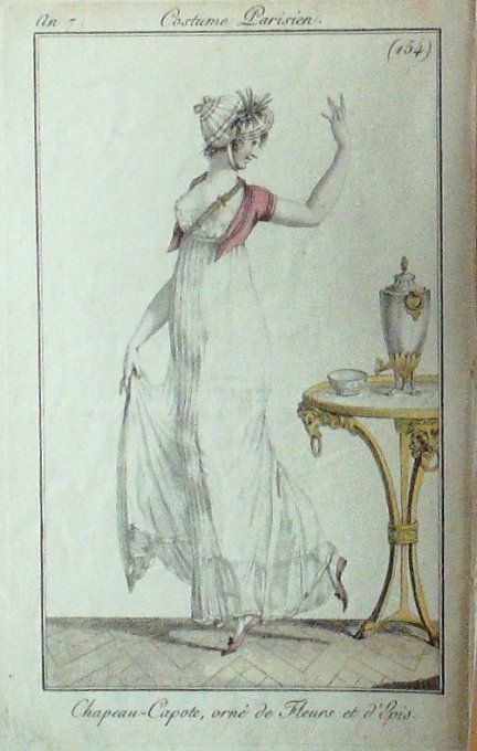 Gravure Mode Costume Parisien 1799 an  7 # 154b (eau forte old Fashion plate