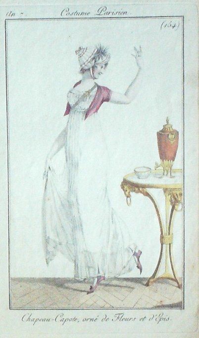 Gravure Mode Costume Parisien 1799 an  7 # 154b (eau forte old Fashion plate