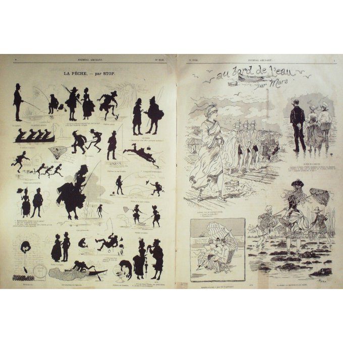 Le Journal amusant 1886 n° 1558 LA PECHE GENS de PROVINCE AU BORD de L'EAU