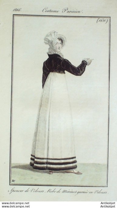Costume Parisien 1816 # 1611 Spencer velours Robe de mérinos