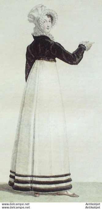 Gravure de mode Costume Parisien 1816 n°1611 Spencer velours Robe de mérinos