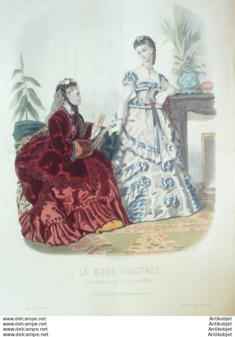 Gravure Mode illustree 1872 #  2 (Old Fashion plate)