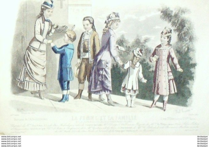 Gravure Mode La Femme & La  Famille 1877 # 07 (Old Fashion plate)
