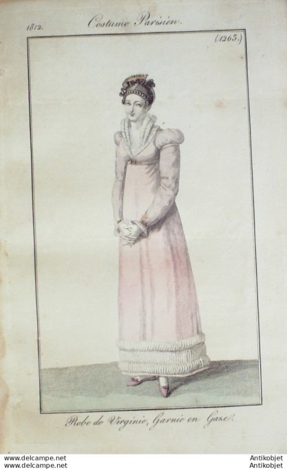 Gravure de mode Costume Parisien 1812 n°1263 Robe de Virginie garnie de gaze