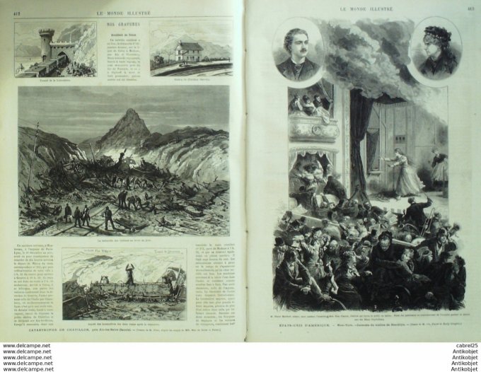 Le Monde illustré 1876 n°1029 Chatillon (73) Culoz Usa Brooklyn Aix (13) Statue Mirabeau