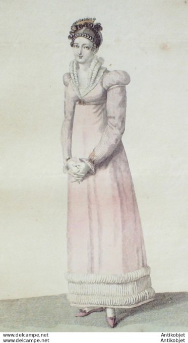 Gravure de mode Costume Parisien 1812 n°1263 Robe de Virginie garnie de gaze