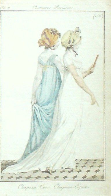 Costume Parisien 1799 an 7 #156 (eau forte) Chapeaux Turcs & Capote