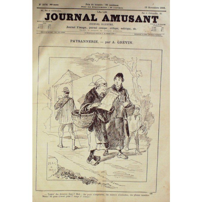 Le Journal amusant 1886 n° 1576 PAYSANNERIE GREVIN BOUTS de CAUSETTE MARS LA CIAGE