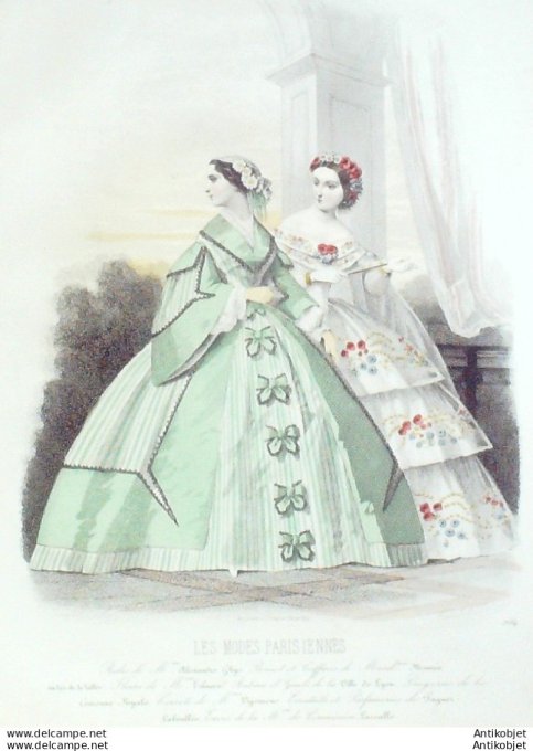 Gravure Les Modes Parisiennes 1860 # 904 Robes printanières Maison Ghys