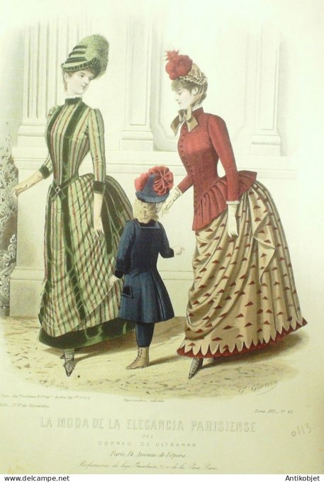 Gravure Mode Elegance Parisienne 1884 # 42 (Old Fashion plate)