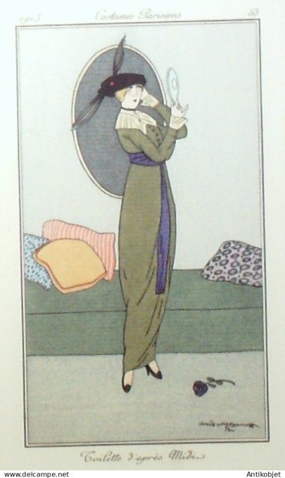 Gravure de mode Costume Parisien 1913 pl.053 METZANOV Aris-Toilettes